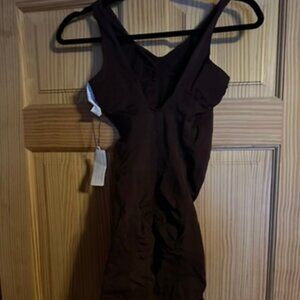 Yitty Nearly Naked Shapewear Mid Thigh Bodysuit Bossed Up Brown Size 1X/2X